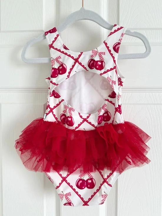 Posh Peanut One Piece Tutu Swimsuit | 18-24m | Cherry Cheryl Print - Picture 3 of 13